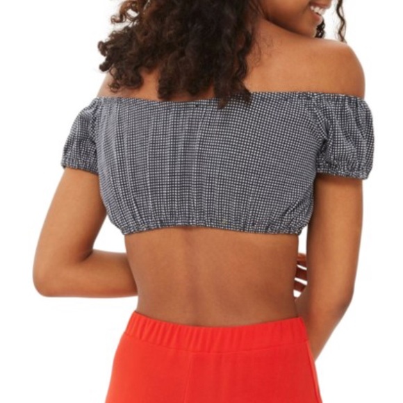 💕 NWT TOPSHOP Embroidered Black Gingham Crop Top - Picture 2 of 4