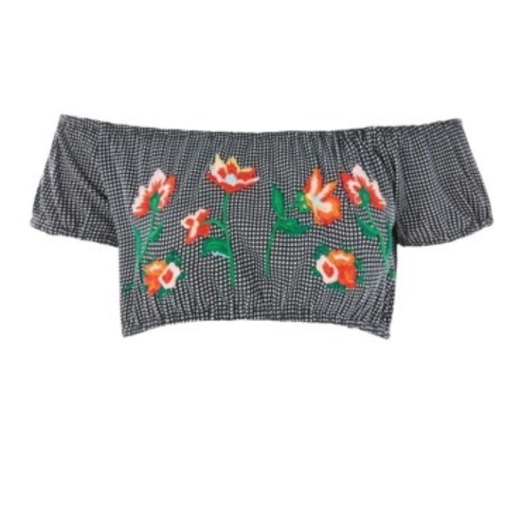💕 NWT TOPSHOP Embroidered Black Gingham Crop Top - Picture 4 of 4