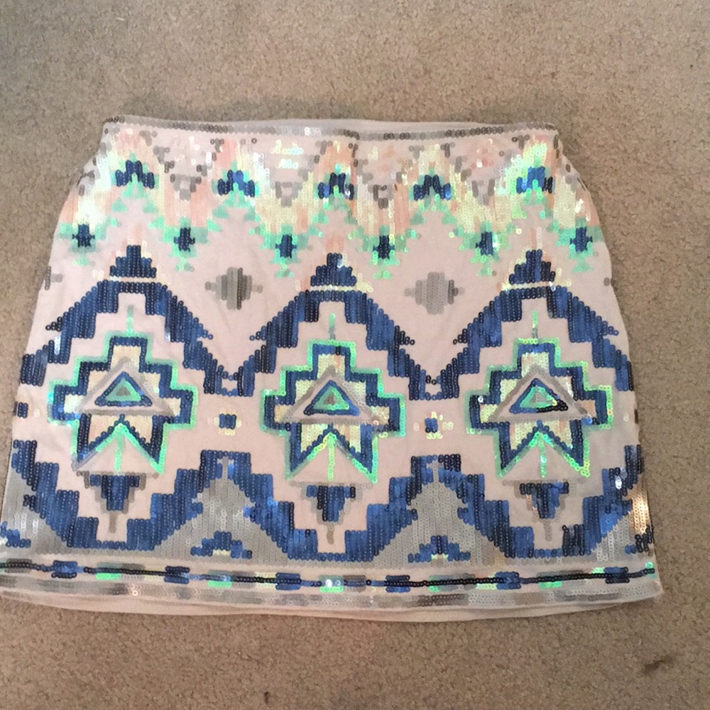 Express tribal print sparkly sequin mini skirt