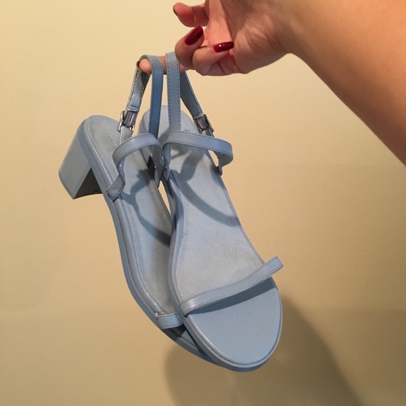 Pastel Blue Strappy Block Heel Sandals - Picture 3 of 3