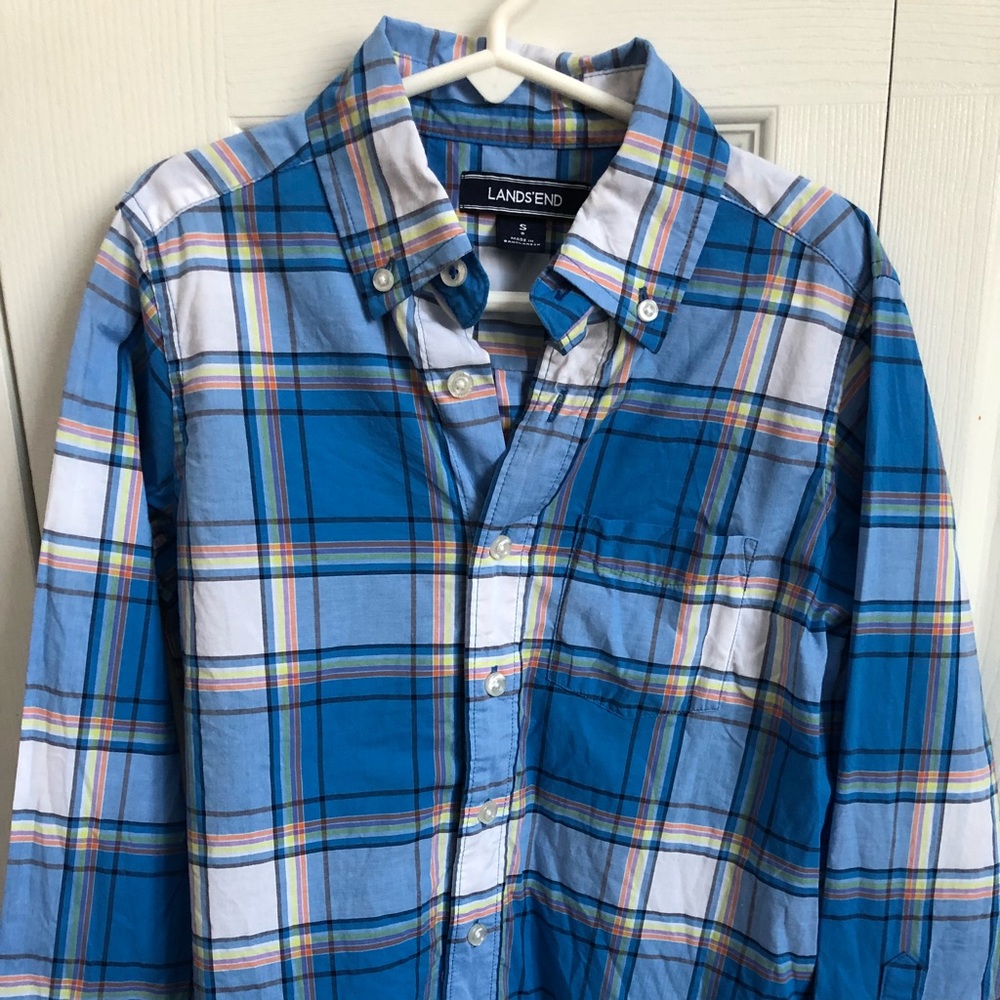 Boys Lands End Plaid Button down shirt