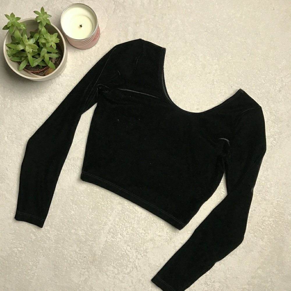 [a . a p p a r e l] velvet long sleeve crop top