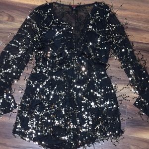 Black & Gold Sequin Romper