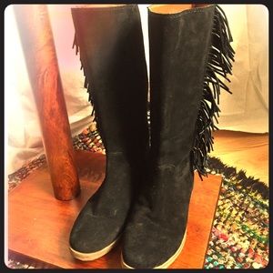 Lucky Brand Tall Black Fringe Leather Boots