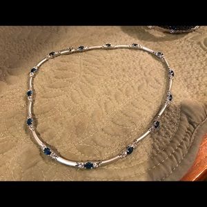 Silver necklace with blue sapphire like stones