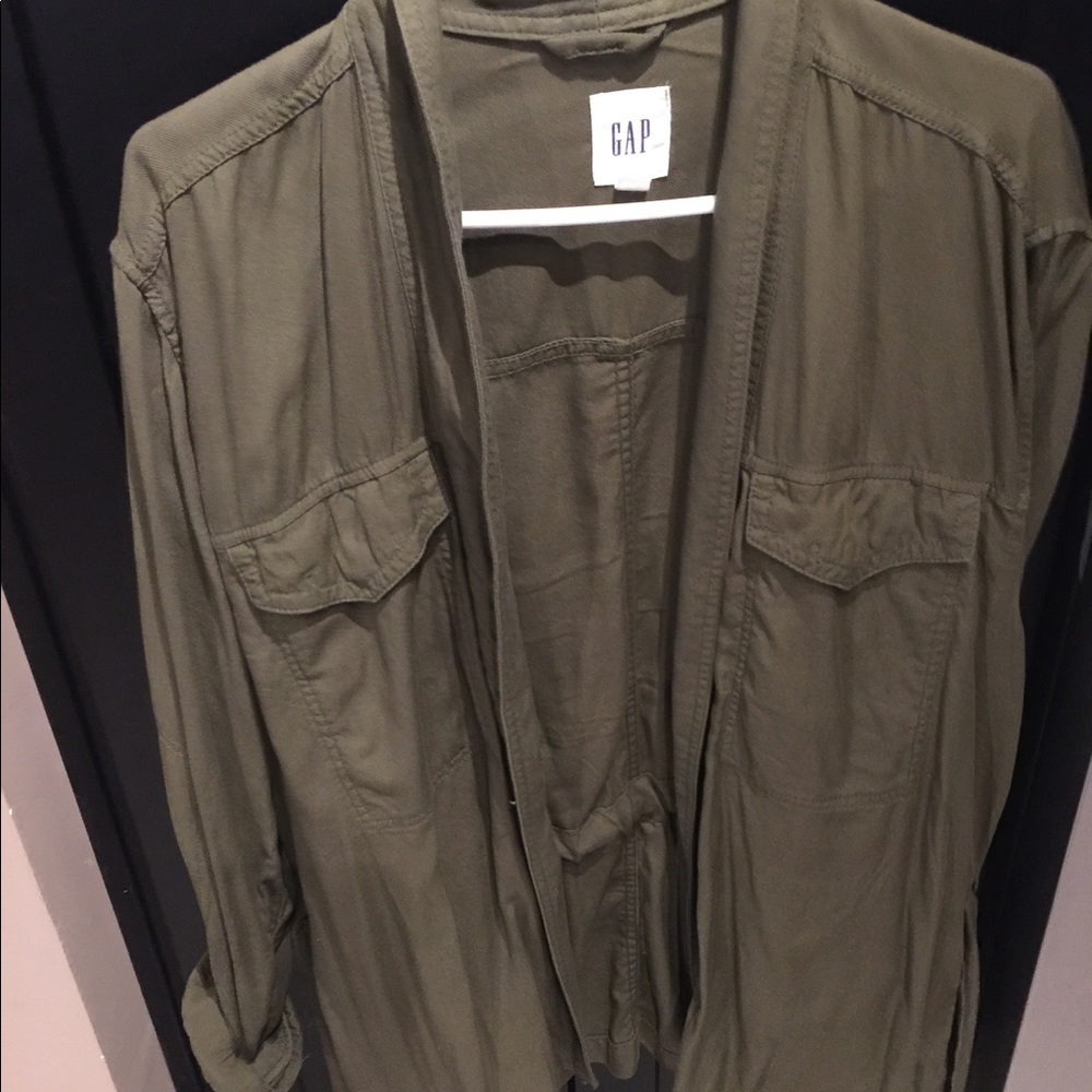 Gap Large Tall Olive Green Tie at Waist Jacket