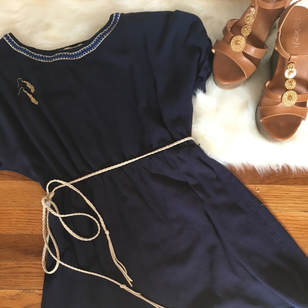 Gently Used Navy Blue Tunic Short Dress w/ Cord