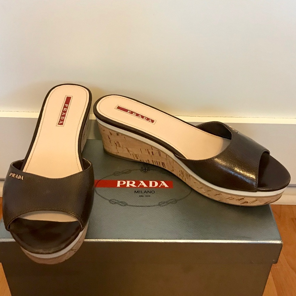 Prada Calzature Donna Cork Wedge Heel Sandals