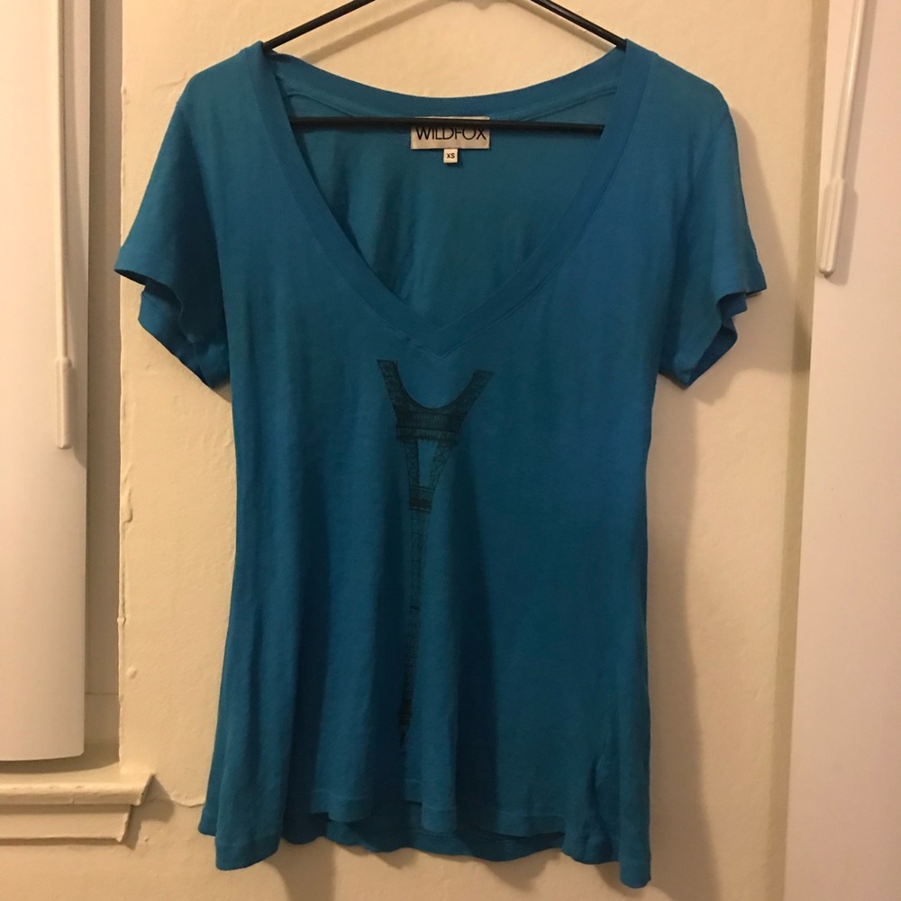 WILDFOX blue Eiffel Tower v neck tee