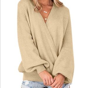 Long sleeve wrap sweater in cream, sz small NWOT