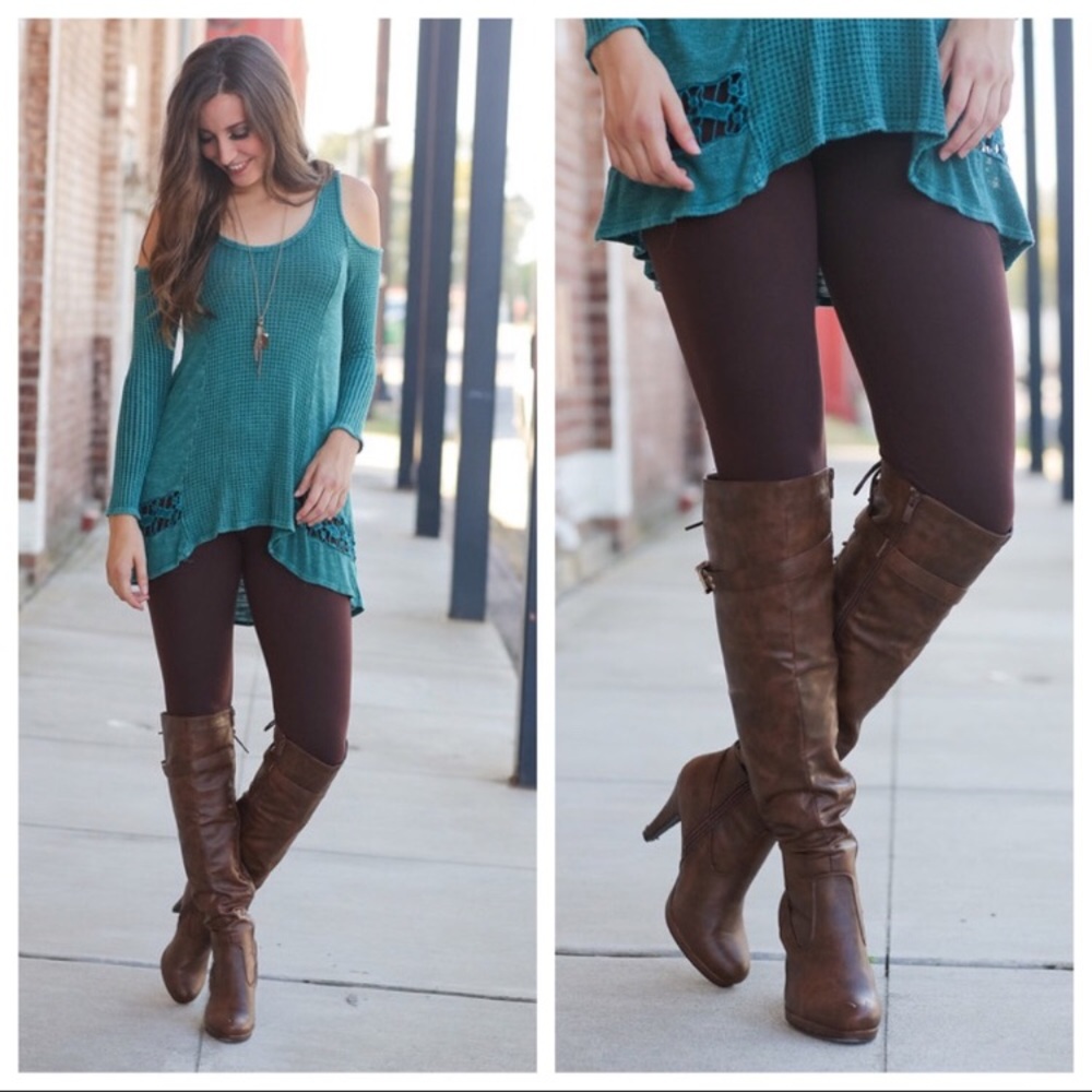 Brown brushed knit peachskin legging;updated basic