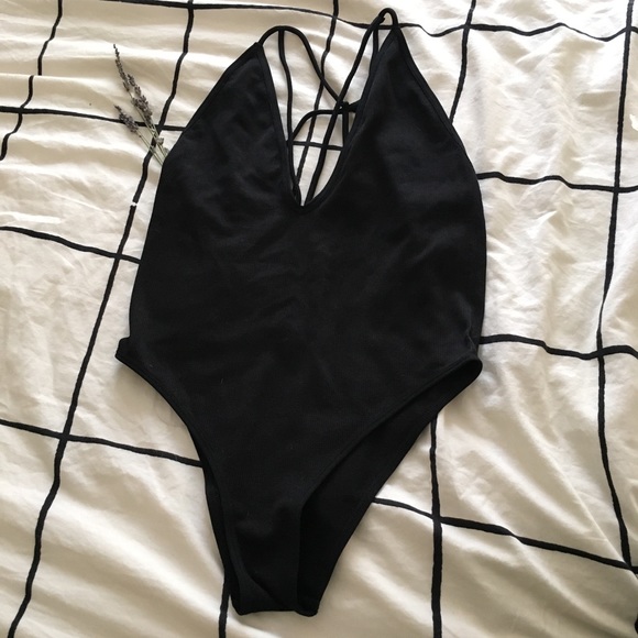 SOLD Strappy Black Bodysuit - Picture 3 of 3