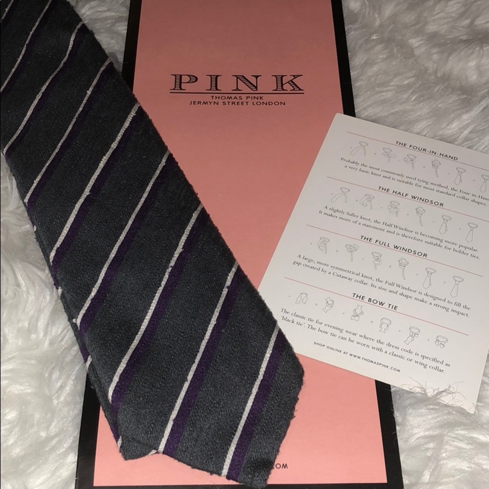 ✨NEW✨Thomas Pink Grey Tie w/ White/Purple Stripes