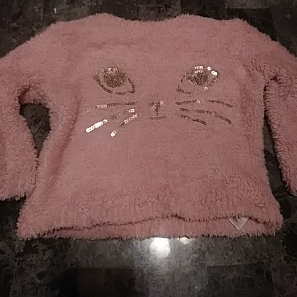 Adorable pink sweater with gold cat face