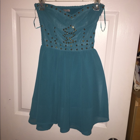 Flowy teal dress with gold embellishment - Picture 1 of 2
