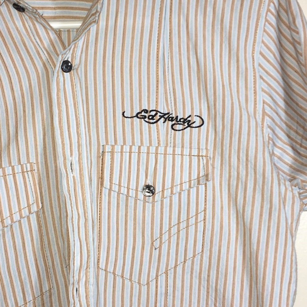 Ed hardy short sleeve striped button down
