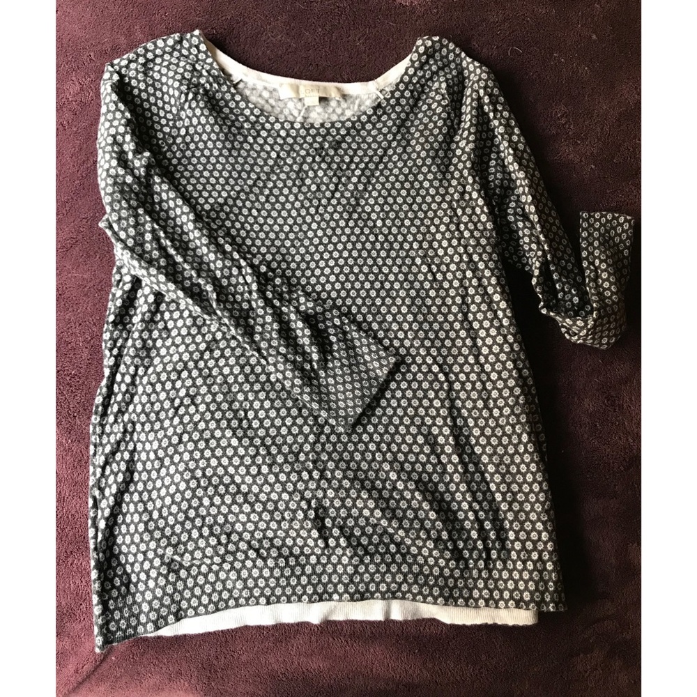 LOFT Navy Printed Sweater Size Medium