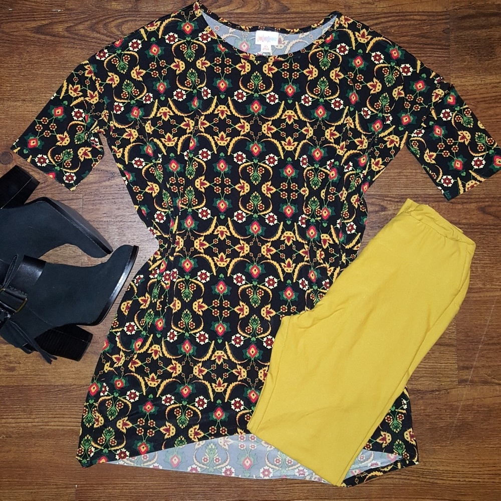 LuLaRoe Irma Tunic OS Solid Mustard leggings