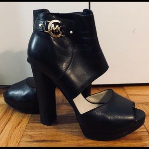 Michael Kors gold black open toe ankle booties