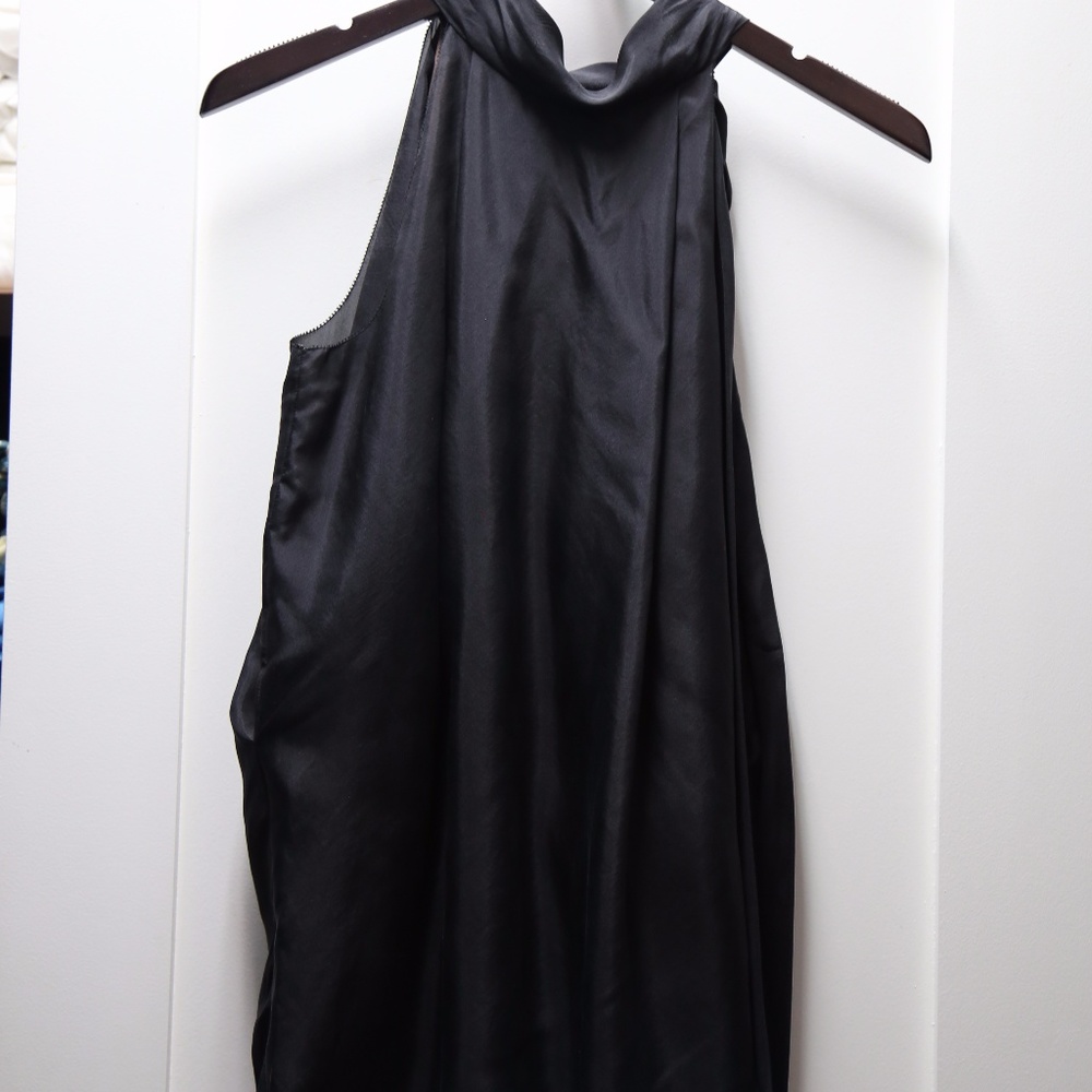 Vera Wang Black Silk Tunic Tank with Tie at Neck