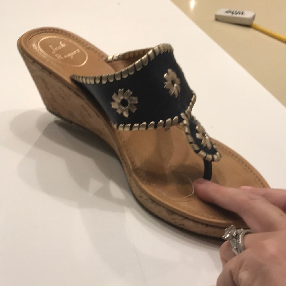 Jack Rogers “Hi-Wedge” Navy and gold wedge sandals