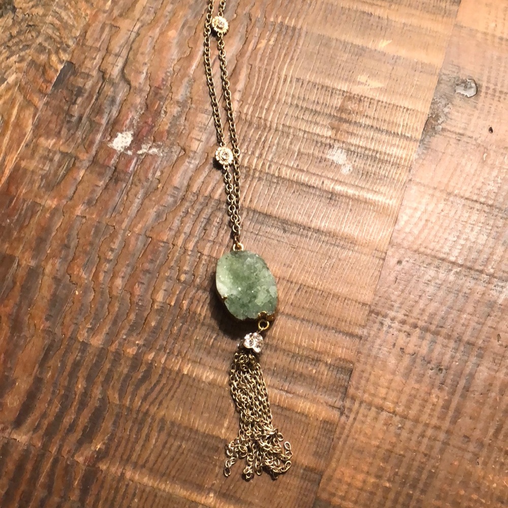 Green Stone Necklace with bead and tassel detail