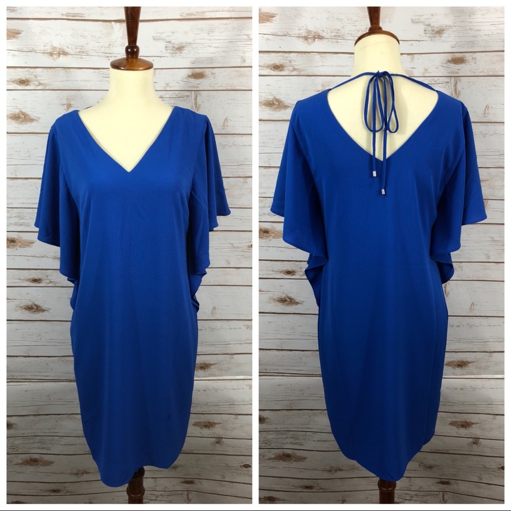 Eliza J Blue Crepe Split Dolman Sleeve Shift Dress