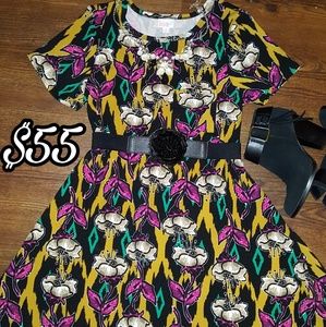 LuLaRoe Carly Dress Black Pink and Gold