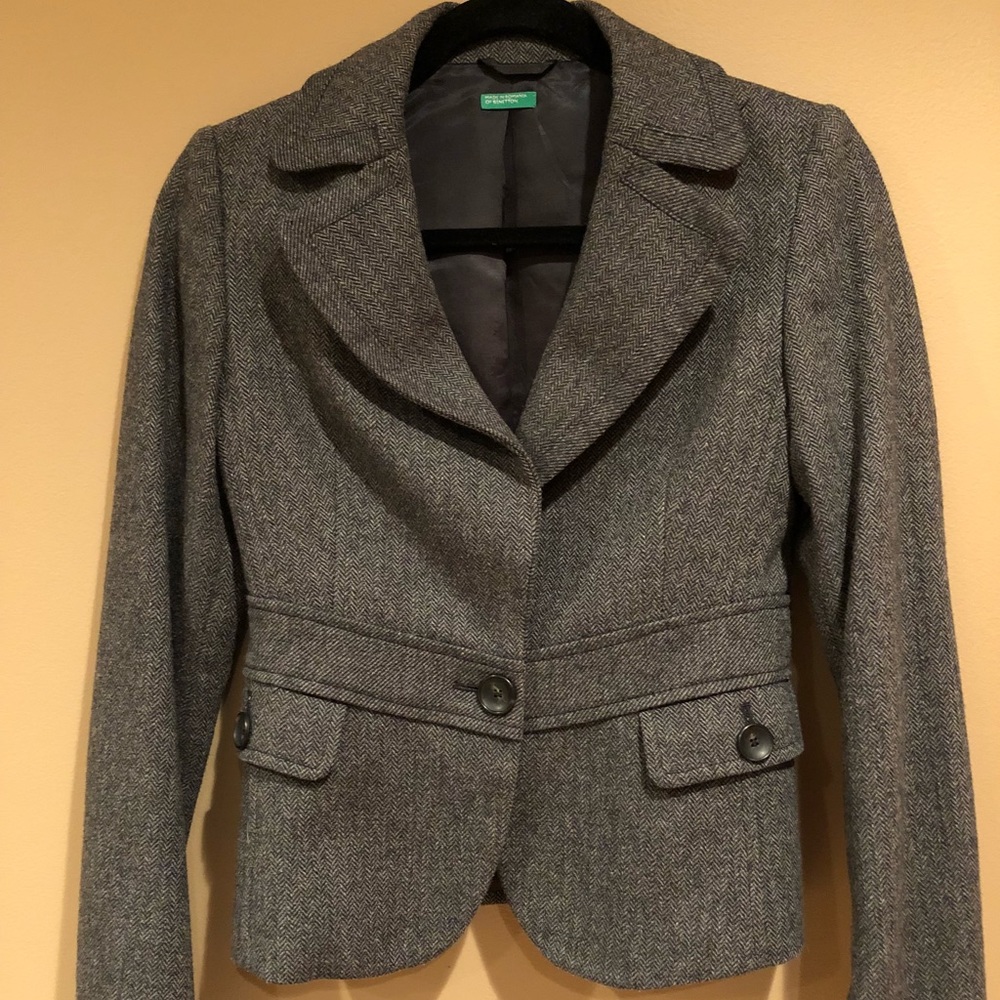 Gray wool cotton blend blazer