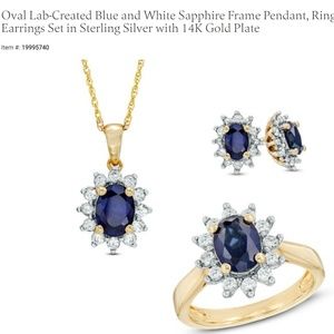 Oval Lab-Created Blue and White Sapphire Frame Set