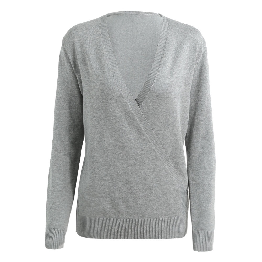 Oversized Surplice Wrap Front Knit Sweater Grey - Picture 5 of 7