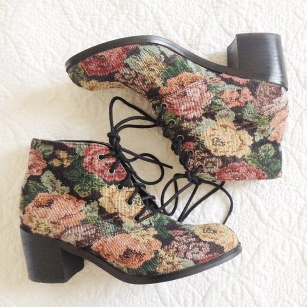 Floral Tapestry Ankle Boots BRAND NEW