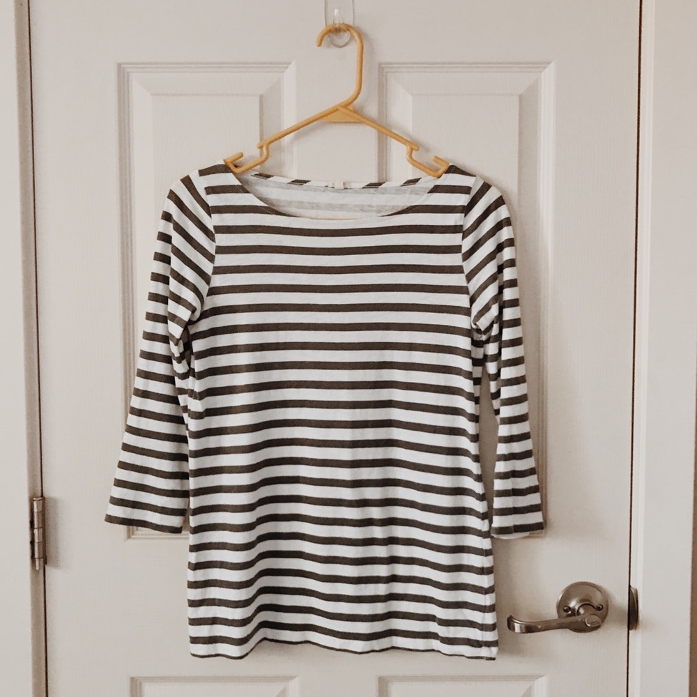 J. Crew striped boat neck cotton 3/4 sleeve tee