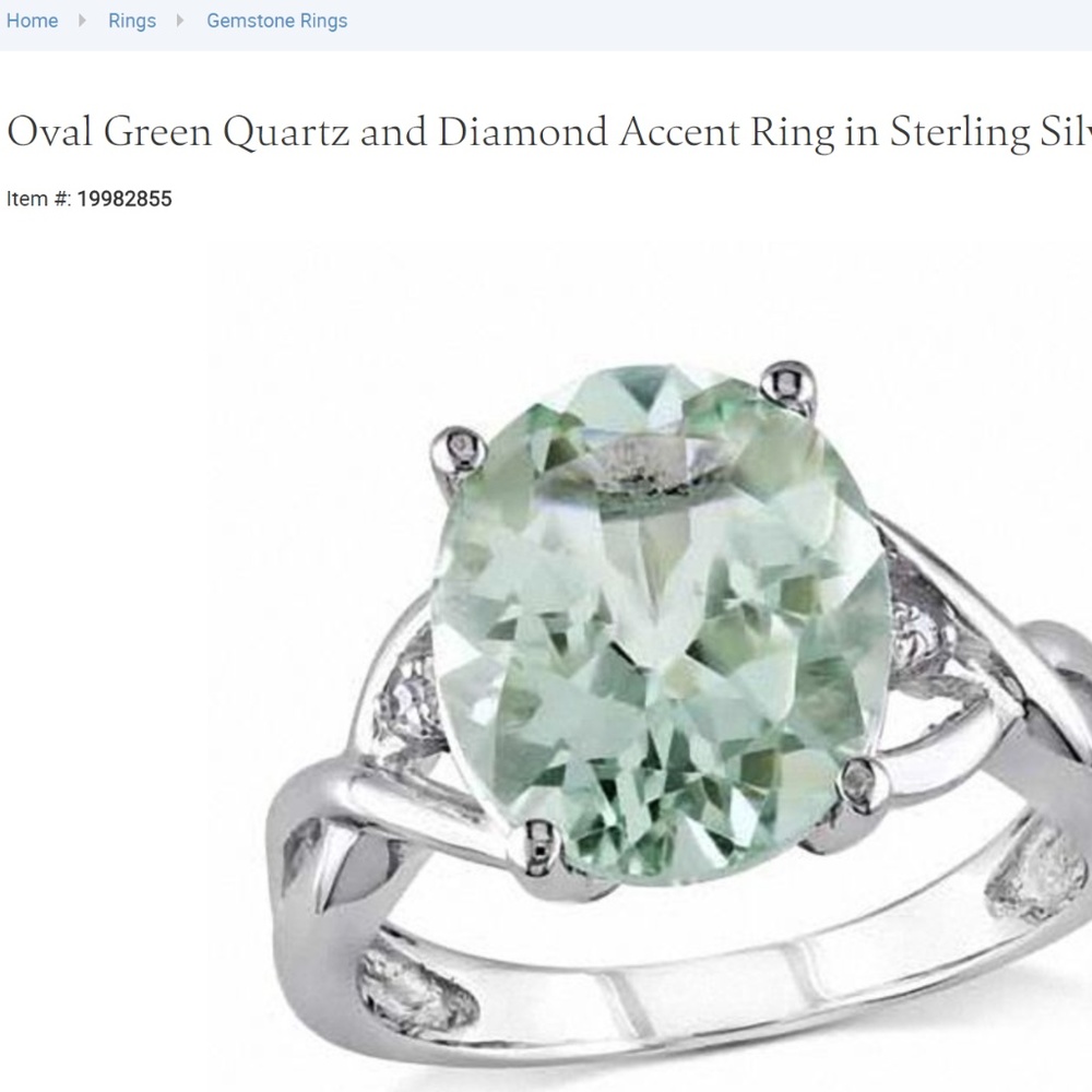 Oval Green Quartz and Diamond Accent Ring in Sterl