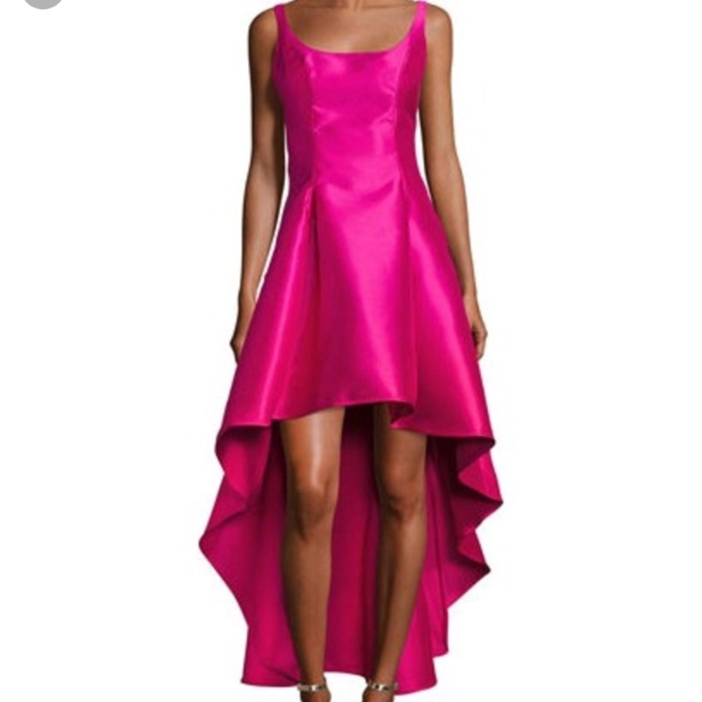 Nicole miller scoop neck high low gown