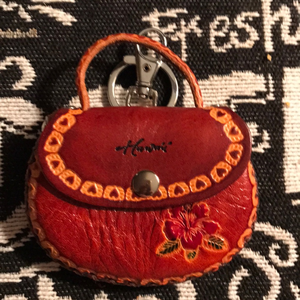 Hawaiian keychain coin purse leather