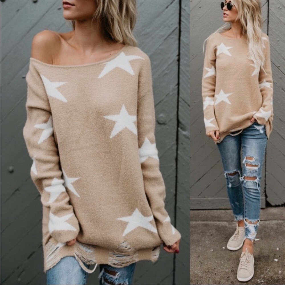 ✨Distressed Sweater with Stars✨ - Picture 1 of 4