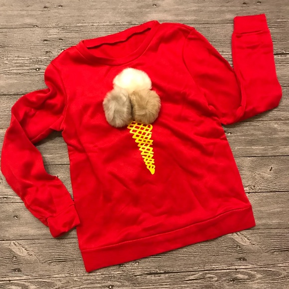 B2G1♦️Fluffy balls ice cream pullover red - Picture 2 of 6