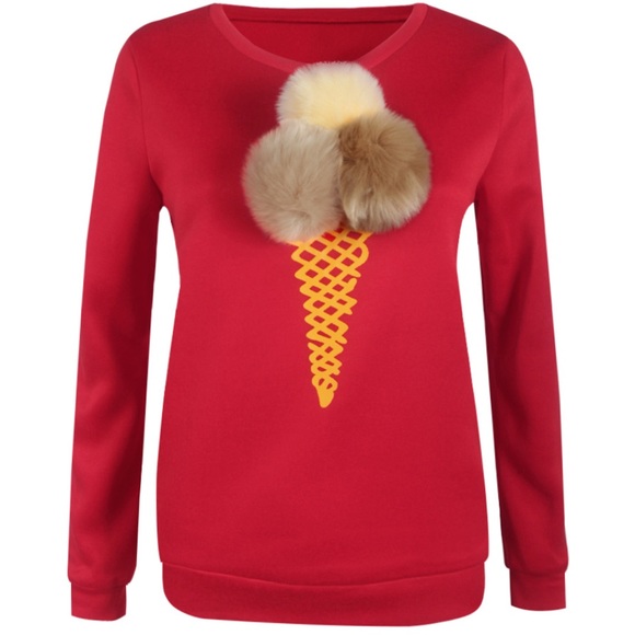 B2G1♦️Fluffy balls ice cream pullover red - Picture 4 of 6
