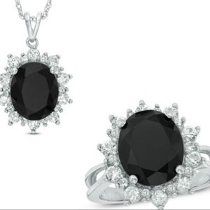 Oval Onyx and Lab-Created White Sapphire Set