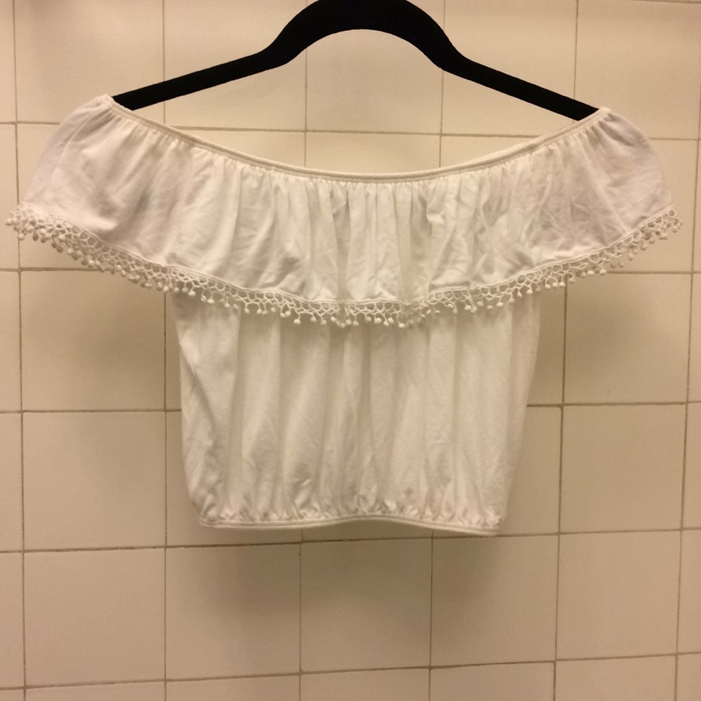 LA Hearts White Detailed Off-the-Shoulder Crop Top