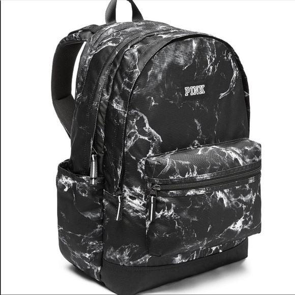 black and white pink backpack