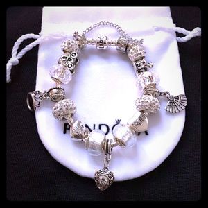 Pandora Engraved Bracelet with charms and pouch