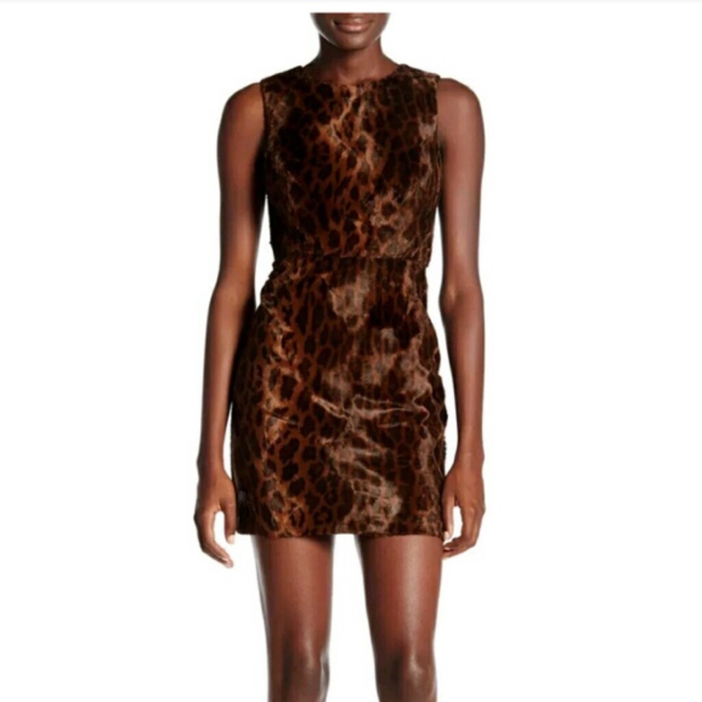 TOPSHOP Sleeveless Leopard Vegan Fur Mini Dress 8