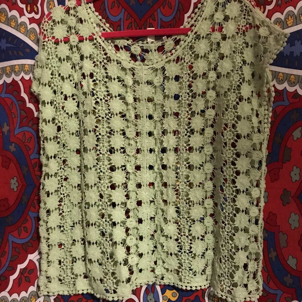 Lauren Conrad Pastel Green Crochet Top