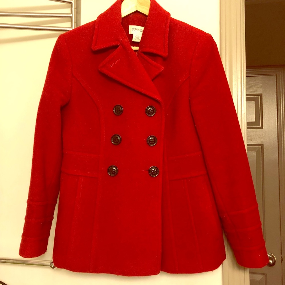 Red Double Breasted Pea Coat