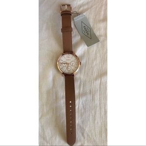 Fossil Rose Gold Multifunction Leather Strap Watch