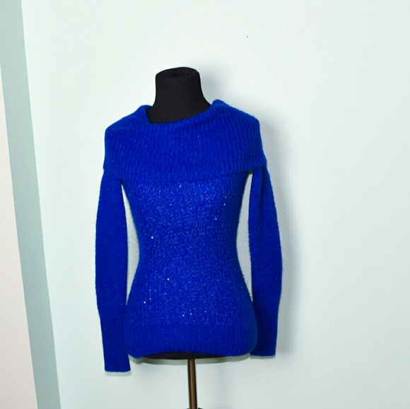 Tops - Gorgeous Blue Sparkle Cowl Neck Shirt