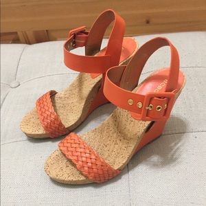 Orange wedge sandals