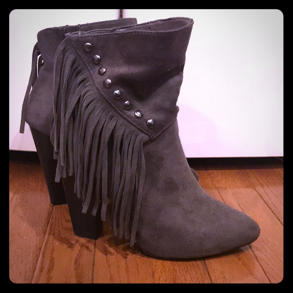 Gray Fringe ankle booties